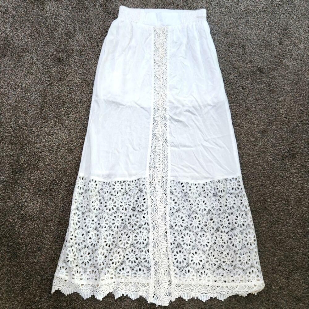 Solitaire Swim White Cover Crochet Lace Detail Maxi Skirt S